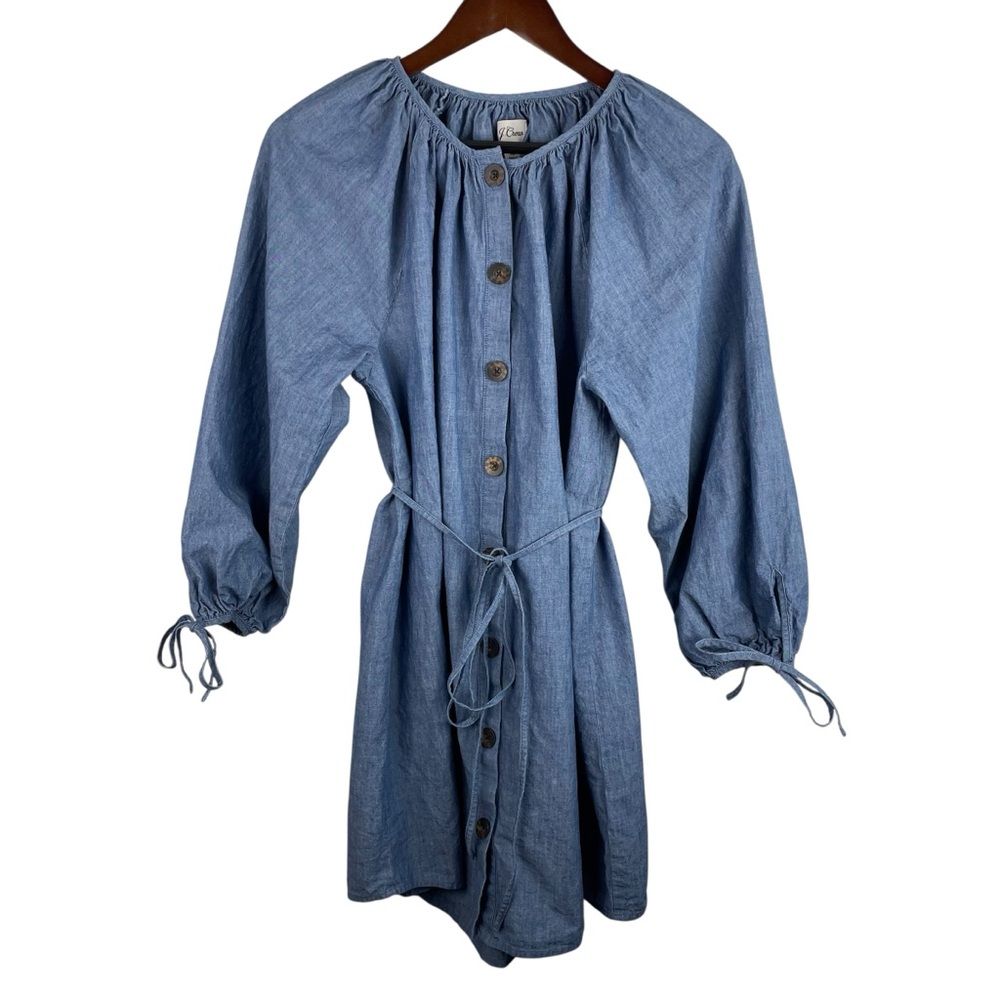 J. Crew | Blue Chambray Button Tie Sleeve Dress